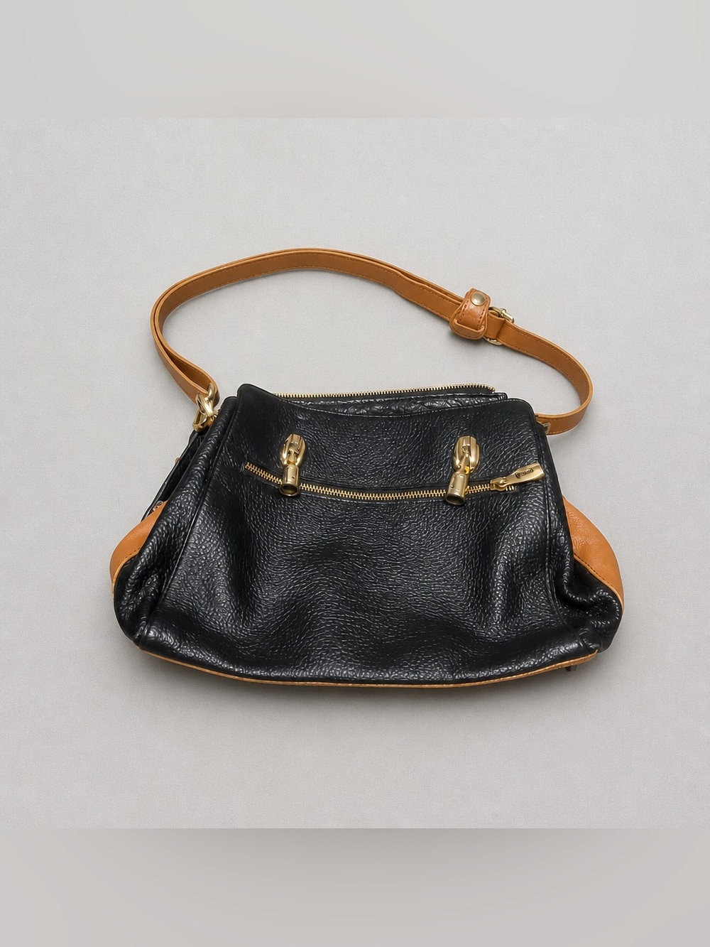 Valentina Black and Tan Leather Crossbody Bag